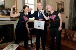 Sen. Reid receives his MomsRising Superhero award