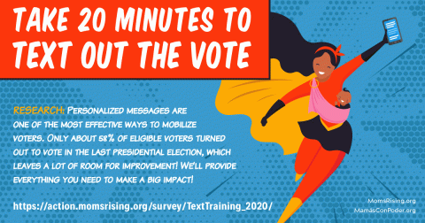 [IMAGE DESCRIPTION: A graphic image encouraging everyone to take 20 minutes to text out the vote.]