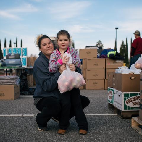 Mother and child at food bank 