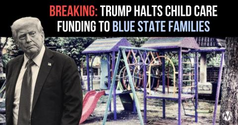 Breaking news graphic on blue background with text: Demand HHS Restore & Protect Child Care Funding 