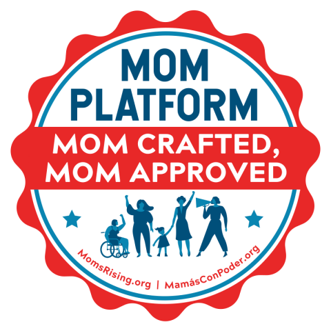 [IMAGE DESCRIPTION: A graphic image of a round sticker with wavy edges that reads "Mom Platform: Mom Crafted, Mom Approved"]