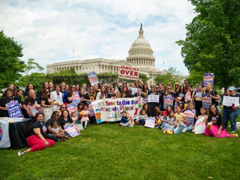 MomsRising volunteers Big group of women and children at Capital Hill