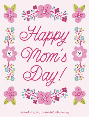 [IMAGE DESCRIPTION: A pink background with a graphic image of flowers and text that reads "Happy Mom's Day!"]