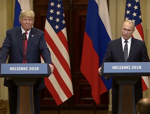 [IMAGE DESCRIPTION: President Trump and President Putin stand behind podiums at the Helsinki summit.