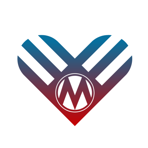 Giving Tuesday 2021 Heart transitioning from blue to red with the letters MR at the bottom for Momsrising