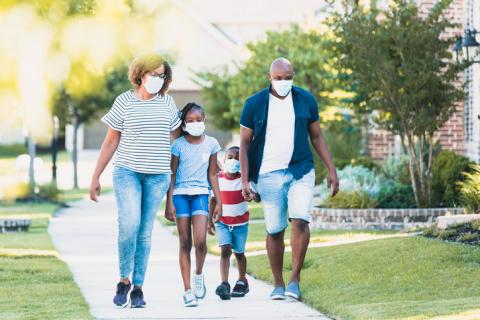 Family wearing masks