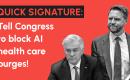 Graphic advocating against automated AI health care purges