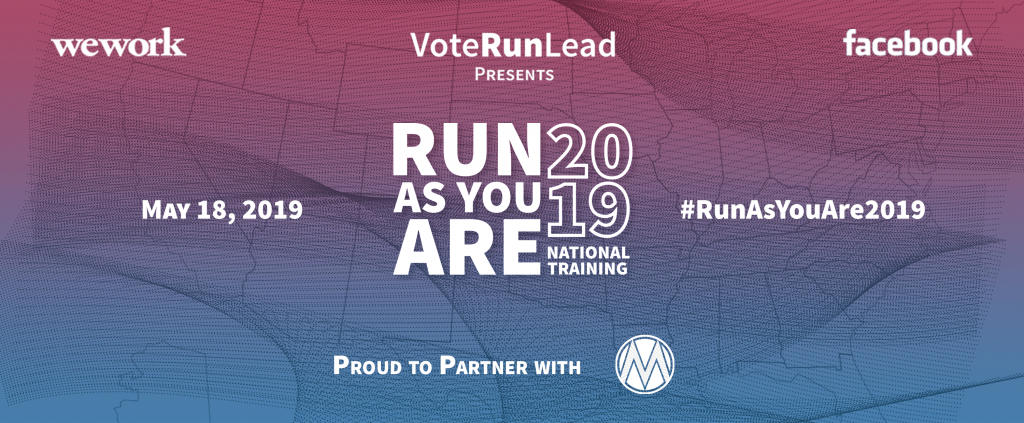 [IMAGE DESCRIPTION: A graphic image with a blue and red ombre background and text that reads in part "Run As You Are 2019 National Training."]