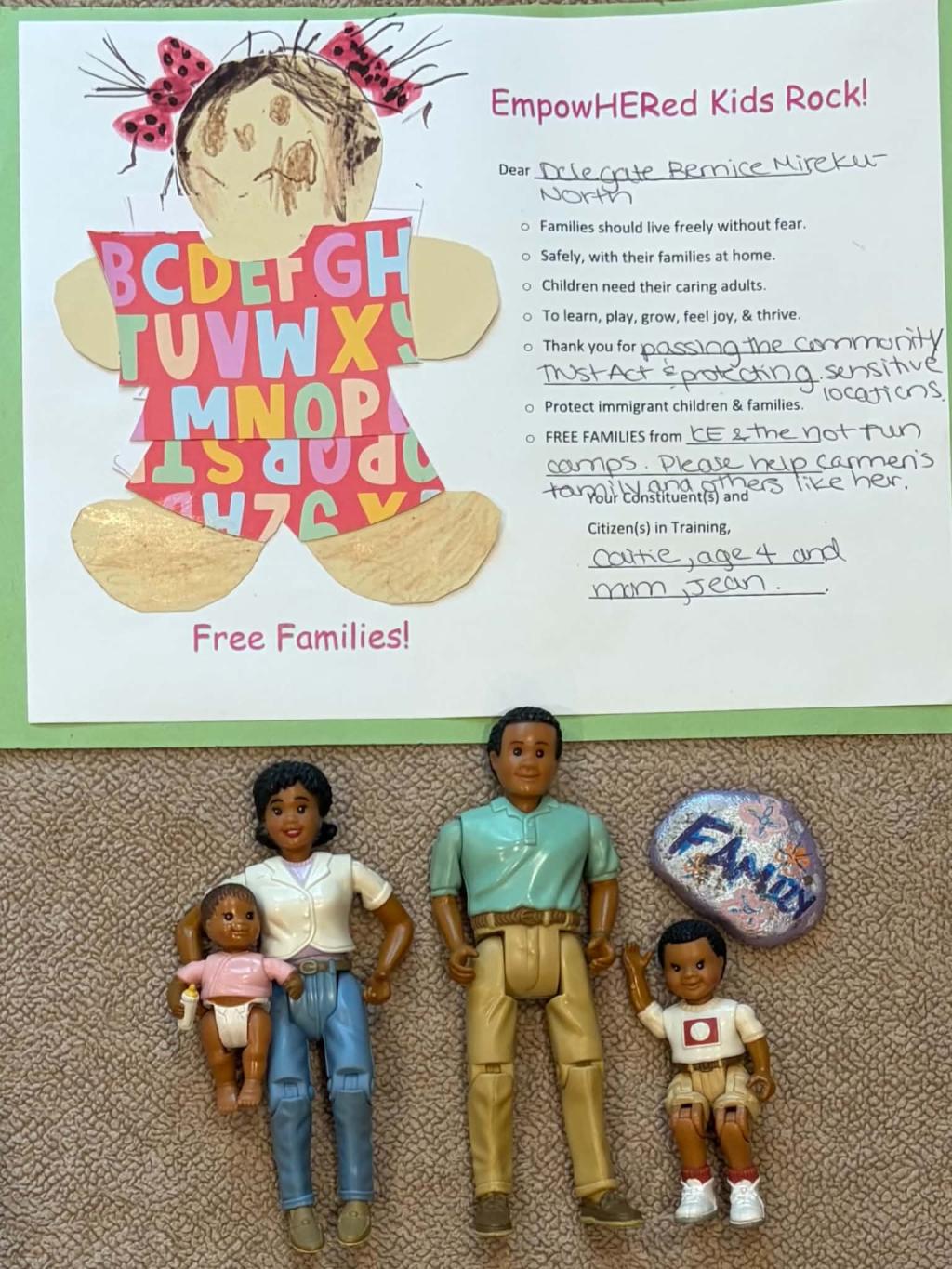 Free Families paper doll written for Delegate Bernice Mireku-North with dolls of a family of four