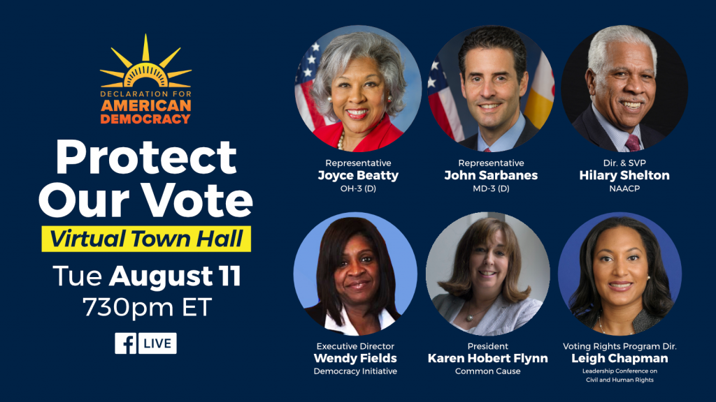 [IMAGE DESCRIPTION: An image with headshots of the speakers for the Protect our Vote townhall.]