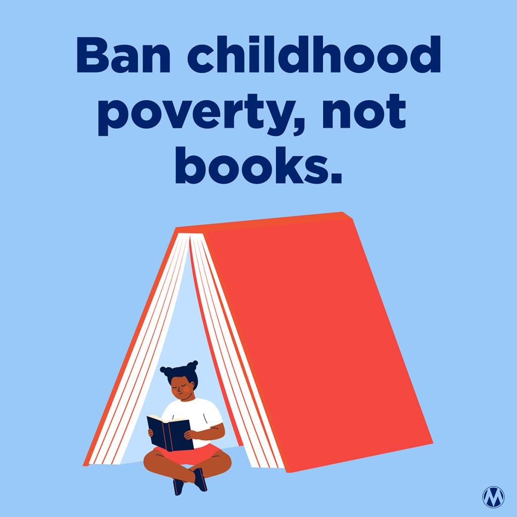 A child reading a book sitting under a larger book that is covering them like a tent. 