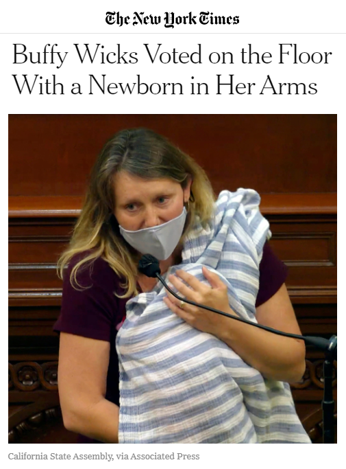 New York Times screen grab about Buffy Wicks Voting with Her Newborn