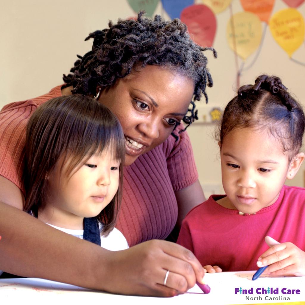 A early childhood educator works with children.