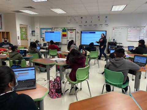 Martha Mouret-Sanders teaches during the pandemic at Dallas ISD.