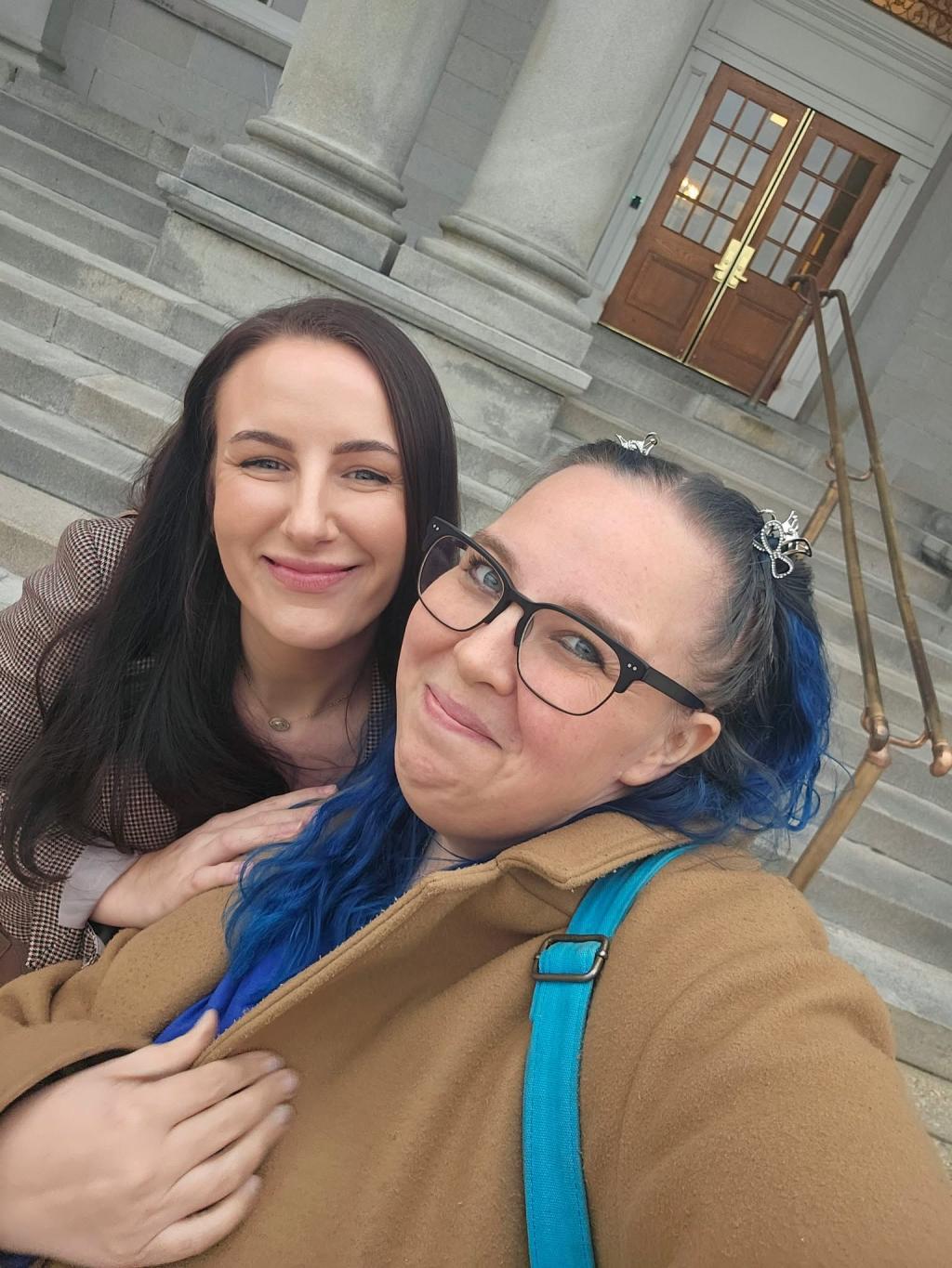 Mandy Carter, MomsRising NH Fellow '25 and MacKenzie Nicholson, Senior Director of MomsRising NH taking a selfie smiling together