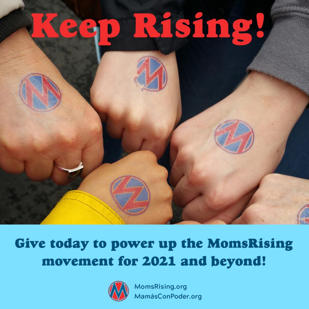[IMAGE DESCRIPTION: A photo of hands in a circle with MomsRising's circle M logo]