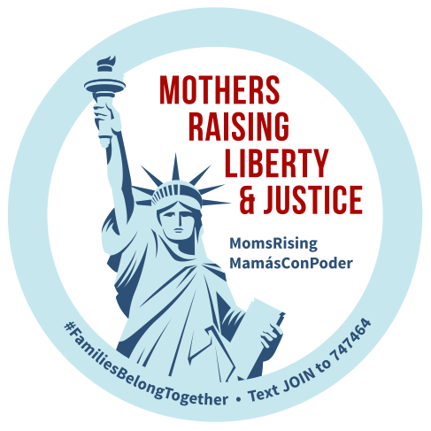 [IMAGE DESCRIPTION: A graphic image of a light blue circle with the words "Mothers Raising Liberty and Justice" in red, and an image of the Statue of Liberty.]
