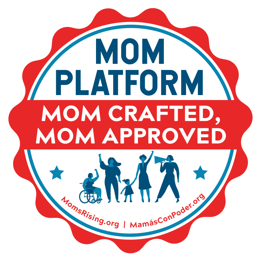[IMAGE DESCRIPTION: A graphic image of a round sticker with wavy edges that reads "Mom Platform: Mom Crafted, Mom Approved"]