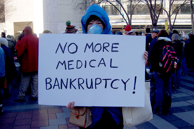 Author at health care rally