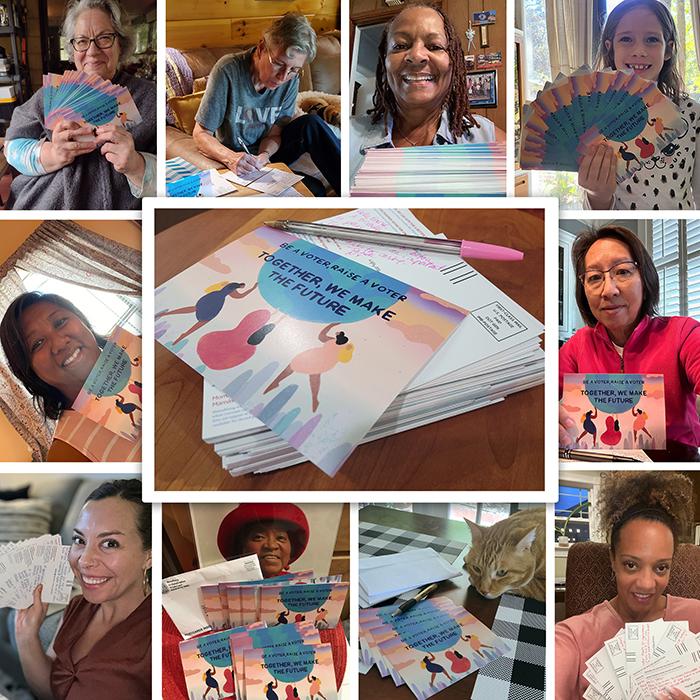 photo collage of Moms Vote postcards