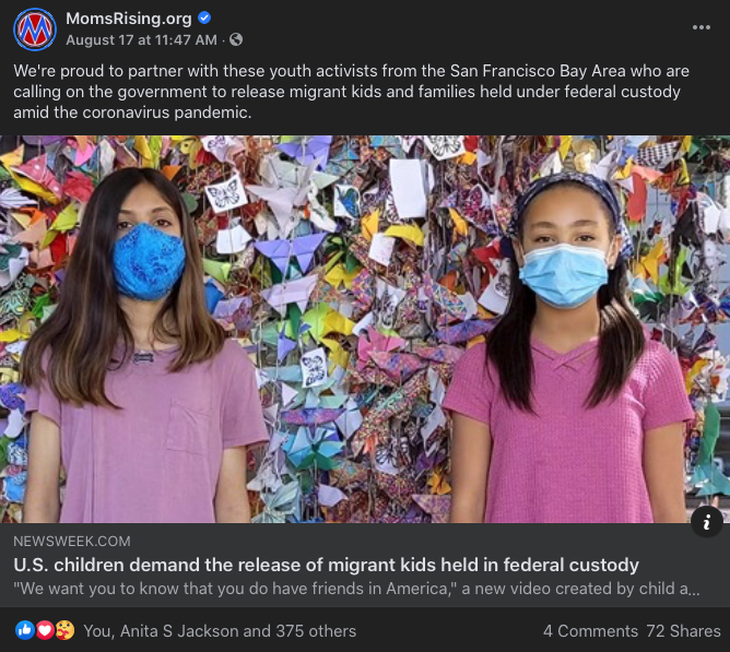 Facebook post with Newsweek article on Butterfly Effect youth activists