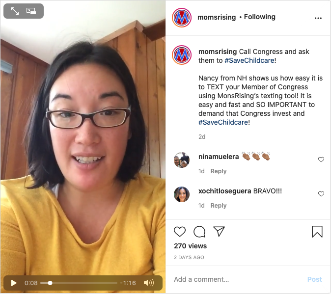 Instagram video on how to text Congress