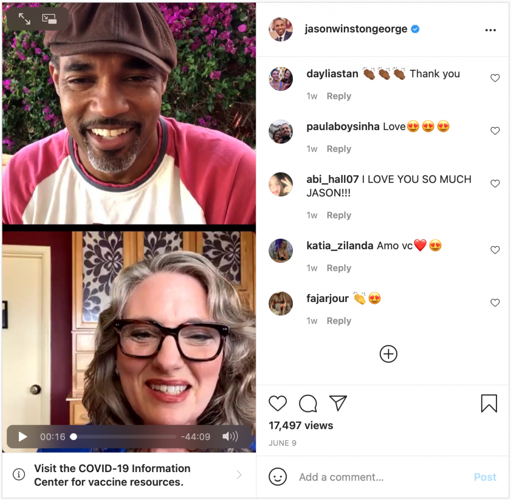 Screen capture of Paid Leave Instagram Chat with Jason George and Kristin Rowe-Finkbeiner 