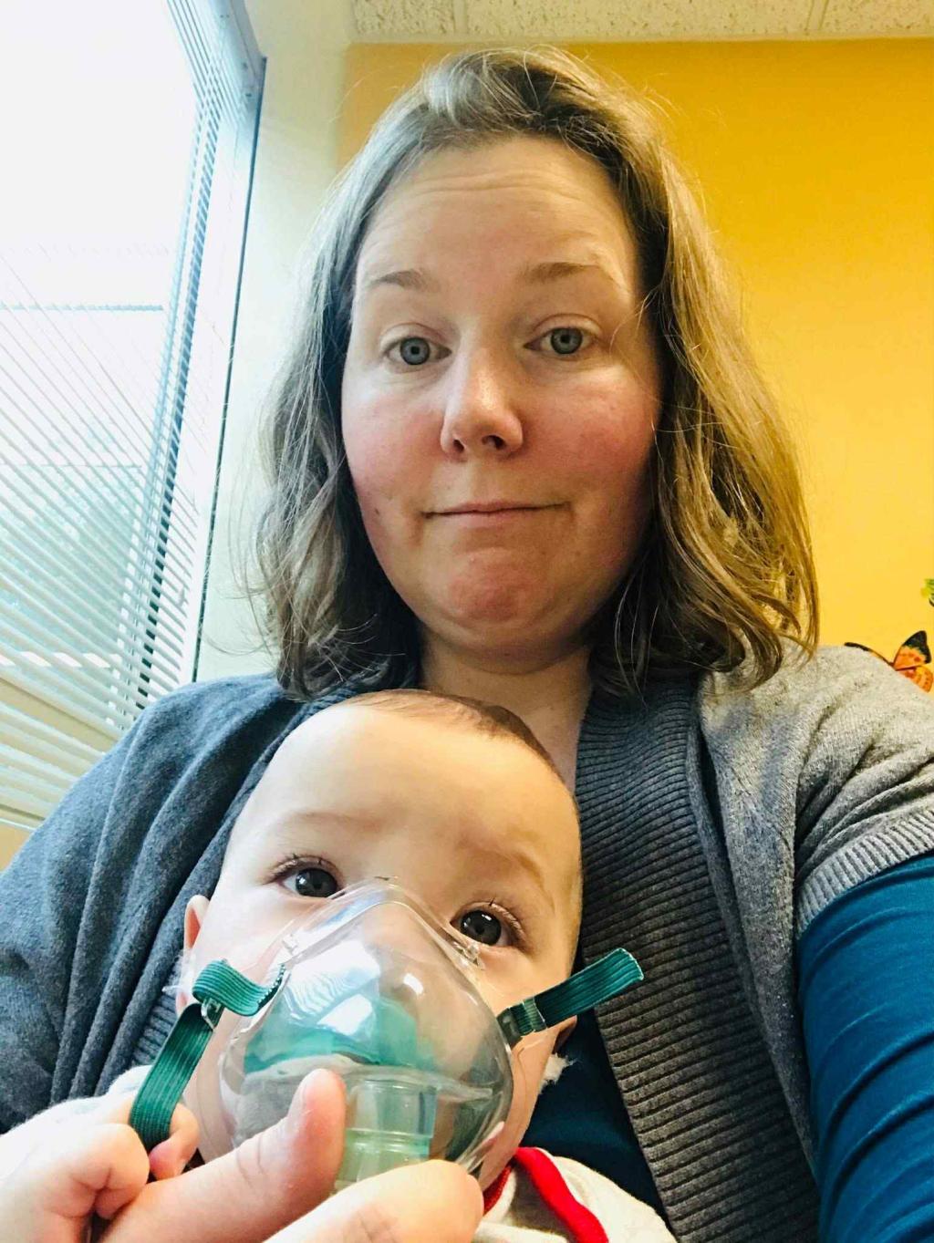My son, receiving a nebulizing treatment at an urgent care center.