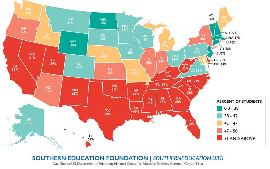 free or reduced lunch by state map