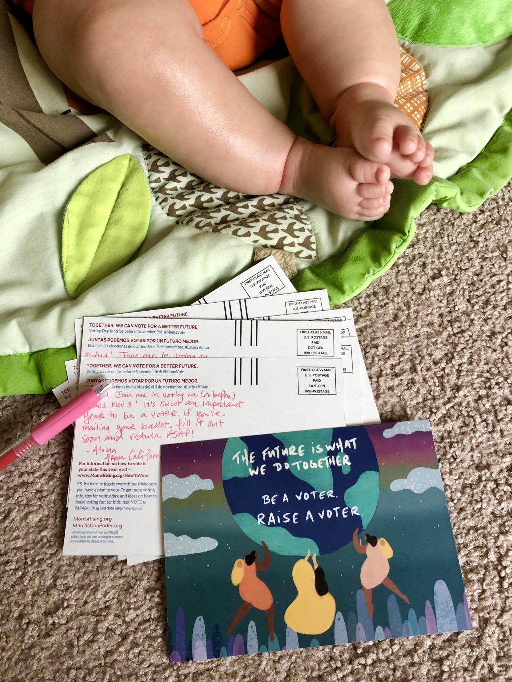 Photo of MomsVote postcards 2020 with baby legs