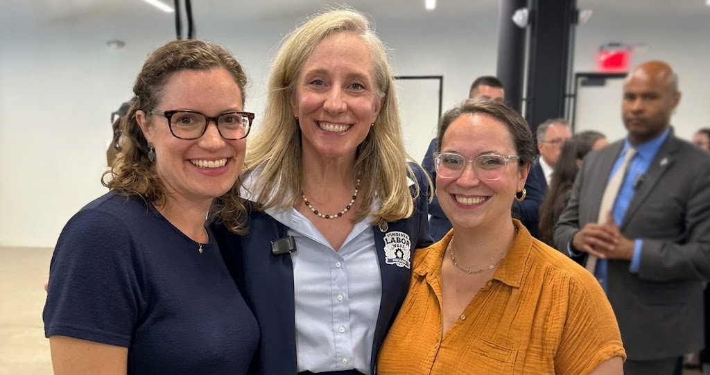 Gov. Spanberger with MomsRising members Molly Middlehurst and Anna Lukacs