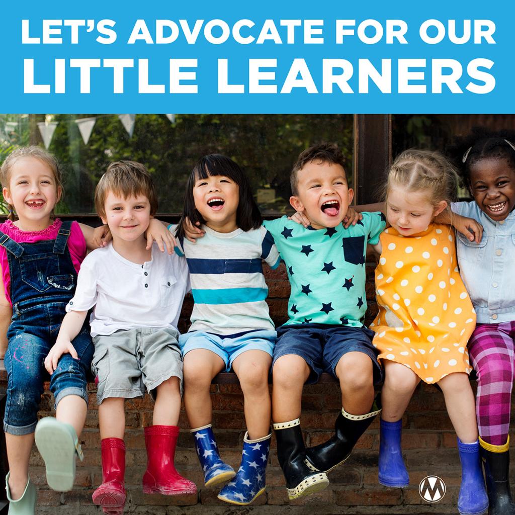kids together with a banner saying "let's advocate for our little learners"